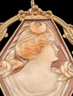 Vintage Esemco 14k Gold Pendant Brooch Carved Cameo Moon Diane Huntress Hexagon