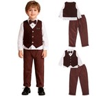 Kids Boys Gentleman Suit Long Sleeve Bowtie Waistcoat School 4-piece Clothing