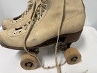     vtg 1930s Chicago White Roller Skates Size 7 Wood Wheels Leather  Good Year