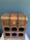 Vintage Trunk Style Wood   Rattan Wine Rack Chest