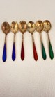 Set 6 Vintage Th  Marthinsen Norway Sterling Silver Guilloche Enamel Spoons 925s