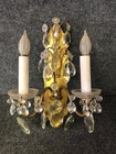 Vintage Pair Antique French Brass   Crystal 2 Arm Wall Sconces Lights Lamps