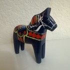 Wooden Swedish Dala Horse Blue With Painted Design By Nils Olson