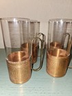 Vintage Set Of  8  Solid Copper Handled Cups W glass Inserts-excellent