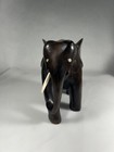 Vintage Elephant African Ebony Wood Hand Carved Tanzania 4 5  Tall 1970s 1 Tusk