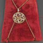 Vintage Art Deco Necklace Gold Tone Original Clear Purple Rhinestone Round Nos