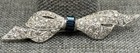 Vtg Art Deco Rhinestone Bow Brooch Blue Baguette Crystal Silver Tone Pot Metal
