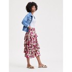 Nwt Pink Floral Tiered Ruffle Midi Skirt Large Cottagecore Garden Party Resort