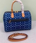Coach Roan Large Satchel Bag Signature Canvas Denim Blue Cy699 Outlet New
