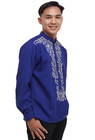 Satin Blue Chinese Collar Barong Tagalog - Allen - Jv545