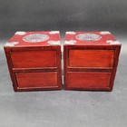 Vintage Chinese Mahogany Wood Folding Jewelry Box Chest Hidden Drawers Stash Box
