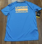 Boys Large 14 16 Under Armour Swim Trunk Shorts Shirt Set Viral Blue Orange Upf
