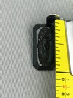 Antique Black Glass Woman Figure Rectangle Button Metal Loop