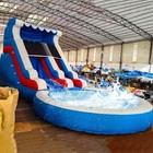 Giant 24ft Inflatable Blue Wave Water Slide With Pool   1100w Blower For Kids
