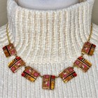 Vintage Necklace Enamel Mcm Mid Century Geometric Panel Gold Tone Mod 16    - 18   