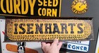     vintage Isenharts Seed Corn 2-sided Metal Whirly Fence Batavia Iowa Farm Sign