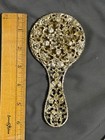 Antique Victorian Ornate Rose Flower Gold Tone Handheld Vanity 3  Hand Mirror