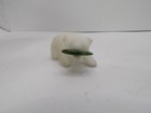 Vtg Art Carved White Marble Bear With Green Jade Fish In Mouth Figurine