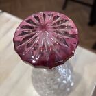 Vintage Cranberry   Clear Cut Glass Diamond Liquor Decanter W stopper