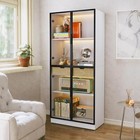 Tall Glass Door Display Cabinet W  4-tier Shelves  3 Color Lights   Drawer