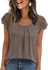 Women s Lace Pleated Short Sleeve Blouses - Summer Business Casual Dressy Tops