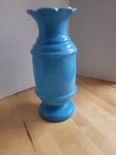 Antique Victorian Bristol Blue Opaline Glass Vase 10   Hand Blown Scalloped Rim 