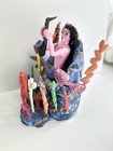 Mexican Folk Art Mermaid With Saxophone Hand Carved Painted And Signed 