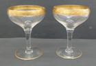 Vintage Champagne Cocktail Glasses Gold Banded Rim Grapevine Pattern Set Of 2
