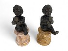 Pair Of Bronze Statue Of Baby Cupid On Marble Base
