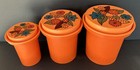 Vintage Kitchen Canisters Orange Flowers Hard Plastic Retro 70 s Rubbermaid