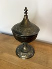 Antique Indian Silverplated Brass Engraved Lidded Etched Goblet