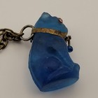 Antique Blue Glass Czech Cracker Jack Prize Bulldog With Chain