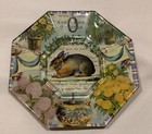 John Derian Decoupage Octagon Plate Tray Bunny Rabbit Botanical Signed Set Of 2