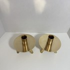 Vintage Pair Of Mid Century Modern Atomic Brass Candle Holders Heavy Mcm