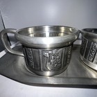 Vtg Konge Tinn Norwegian Pewter Creamer Sugar Set Tray Hardanger Viking Norway