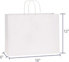 250 Paper Shopping Bags White Kraft 16  X 6 X 12  Retail Merchandise Handles