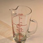 Vintage Mid Century Glass Martini Cocktail Mixer Pitcher Red Measuring Graphics