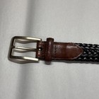 Men   s Dark Brown Woven Leather Belt Gold Buckle - Size 36 90