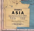 Vintage Cram   s Pull-down Hanging Classroom Wall Map Of Asia Cold War Retro Decor