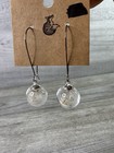 Dandelion Seed Glass Orb Dangle Drop Earrings 2  Length Silver Tone Botanical