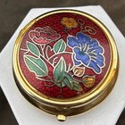 Vintage Cloisonne Brass Pill Trinket Box Floral Enamel Hinged Lid 1   x1 5   