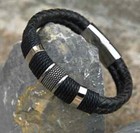 5pcs Black Leather Rope Mens Bracelet Stainless Steel Wrap Cord Jewelry Gift