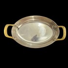 Vintage Copper Oval Pan Stainless Lined Brass Handles Small Serving Dish France