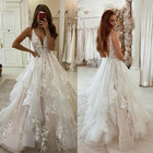 Boho Wedding Dresses V-neck Backless Ruffles Lace Applique Beach Bridal Gowns