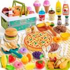 78pc Pretend Play Food For Kids Kitchen  Cutting Toy Food With Storage Basket 