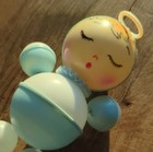 Vintage 50s 60s Baby Rattle Toy  Blue   White Plastic 
