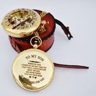 Engraved Compass Brass Sundial W  Leather Case Directional Compass 3 Inch
