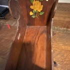 Vintage Brown Wooden Rocking Doll Baby Cradle  Hand-painted Floral Design