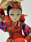 Vtg Asian 10  Korean Doll Dancing Korea Handmade Wood Stand Read