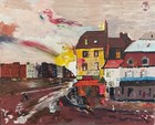 Vintage 1970s Abstract Landscape Oil Painting Mid Century Modern Signed Roggy
